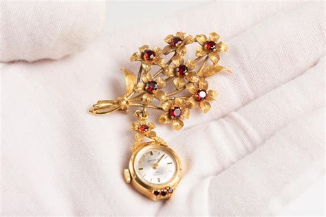 brooch with fake watch floral|Floral Brooch Watch .